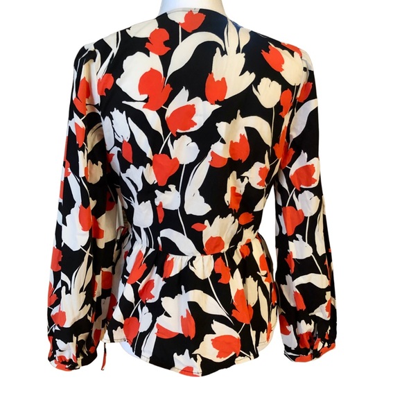 Who What Wear Sz. Medium NWT Wrap Shirt Black, White, Tangerine - Picture 2 of 14